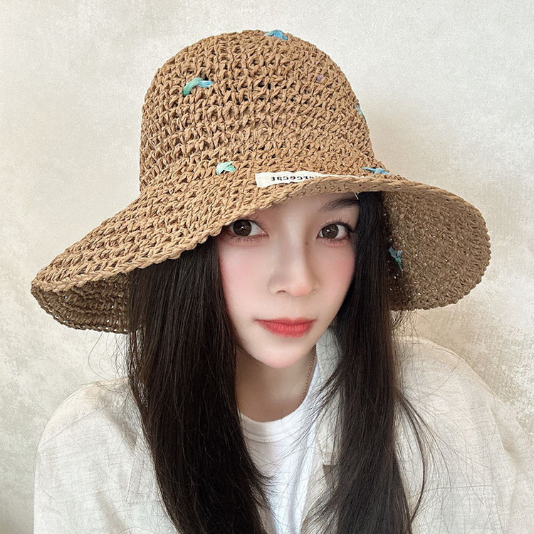 流行帽子|韓版度假風可愛草編漁夫帽女防曬帽夏季海邊防紫外線沙灘大檐草帽「C5025」25.02-3