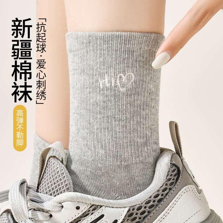 女襪|灰色堆堆襪子女棉質吸汗透氣彈力中筒襪耐磨抗起球簡約襪子「FKF24025」25.07-2