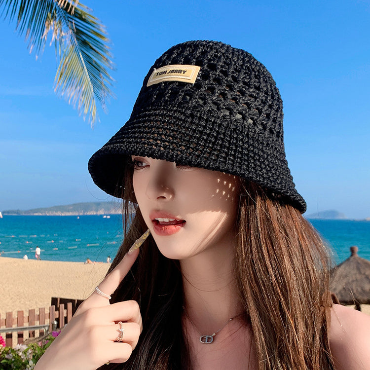 流行帽子|草編漁夫帽女夏季海邊度假防曬遮陽帽鏤空透氣顯臉小編織水桶帽子「C5045」25.03-1