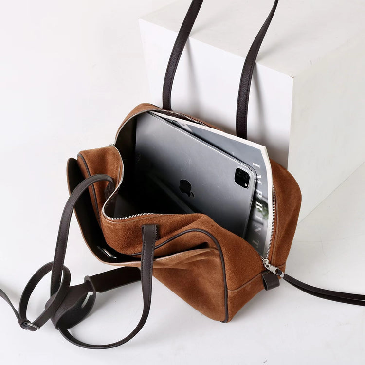 質感真皮|2025新款百搭輕奢磨砂牛皮波士頓大包單肩托特枕頭通勤保齡球包「X3989D3988」25.09-3