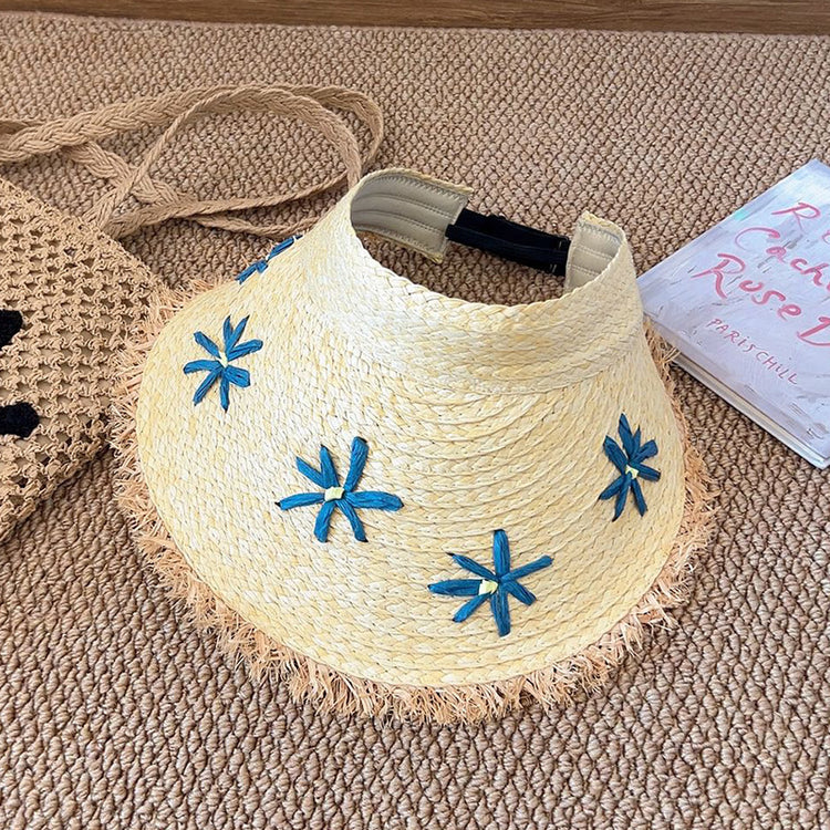 流行帽子|夏季海邊沙灘出遊帽子女休閒草編空頂帽大檐防紫外線防曬遮陽帽潮「C5311」25.06-2