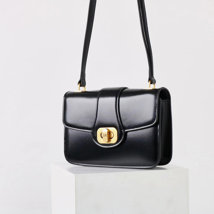 質感真皮|2025新款百搭進口小牛皮扭鎖翻蓋手提單肩腋下包精緻通勤女士包「6083」25.04-2