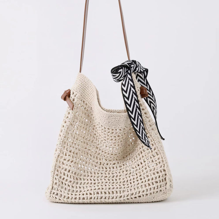 質感真皮|2025新款蠟繩編織托特大容量斜背包頭層牛皮沙灘度假通勤包ins女「3853」25.04-5