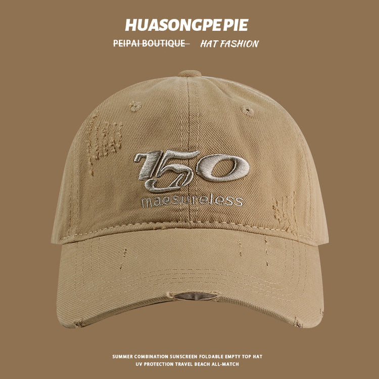 流行帽子|帽子夏季新款破洞刺繡遮陽帽寬檐遮臉百搭防曬純色多巴胺棒球帽女「C4073」24.06-3