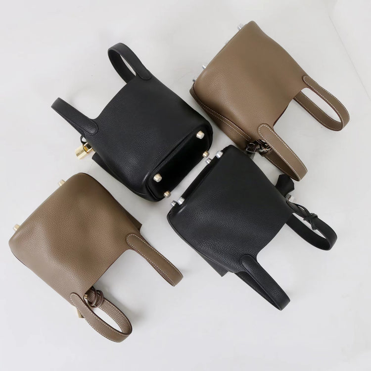 質感真皮|2025年新款時尚軟牛皮水桶包togo頭層牛皮h家菜籃子百搭通勤手提包「80900」25.04-4