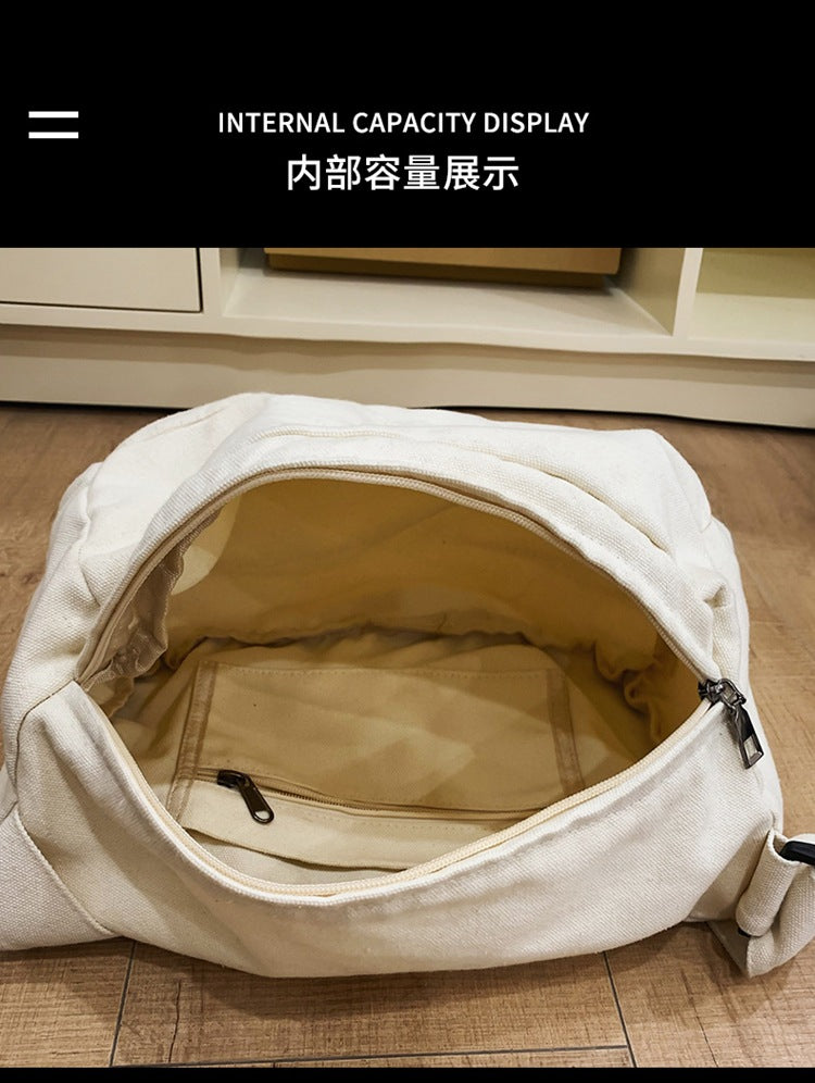 致青春|日系休閒帆布斜背包女大學生上課通勤大容量橫款方形包「8008-122」24.07-3