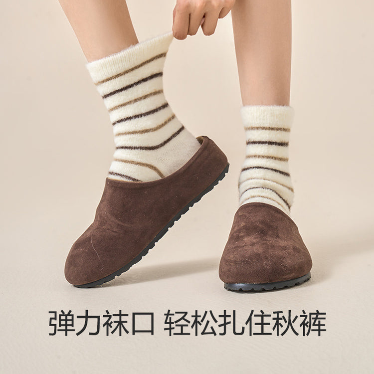 女襪|撞色條紋襪子女秋冬蓄熱鎖溫彈力澳絨中筒襪親膚舒適諸暨襪子批發「HC5110」24.12-1