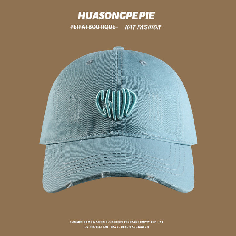流行帽子|帽子防曬帽夏季女新款立體刺繡CHVD字母純色寬檐百搭遮臉棒球帽潮「C4065」24.06-3