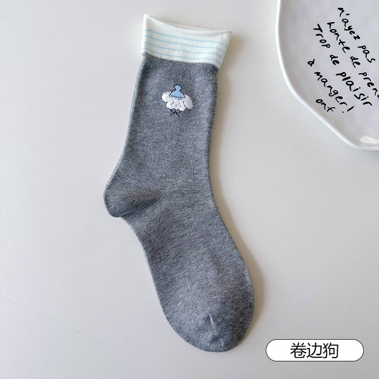 女襪|白色襪子女棉質吸汗透氣彈力中筒襪柔軟親膚舒適防臭襪子批發「DMS5040」25.09-2