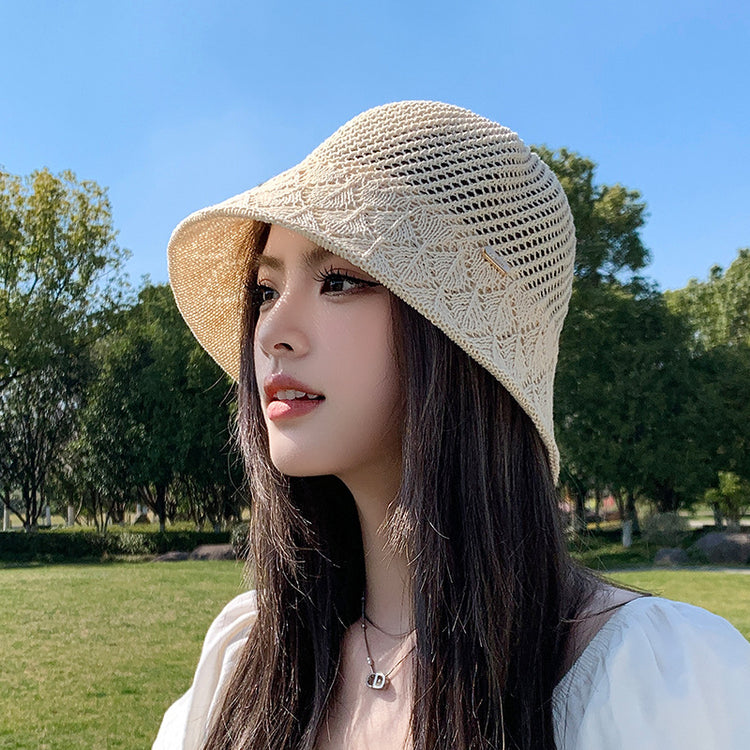 流行帽子|編織帽子女夏鏤空透氣顯臉小遮陽漁夫帽防曬水桶帽出遊韓版遮陽帽「C5143」25.04-1