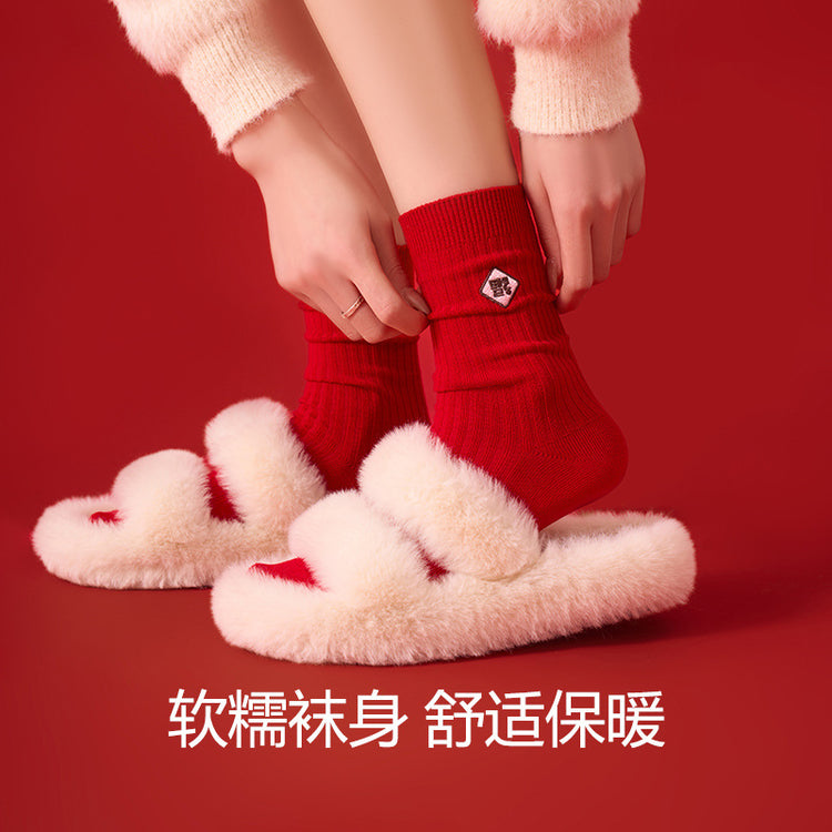 女襪|本命年襪子女精緻刺繡彈力舒適大紅襪棉質親膚舒適好搭鴻運新年襪「SX1013」25.01-1