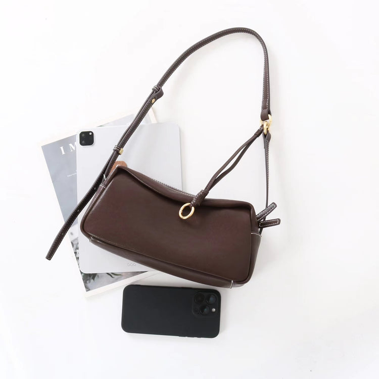 質感真皮|2025新款時尚軟牛皮枕頭包時尚百搭單肩斜背包高級感小眾設計腋下包「7059」25.09-4