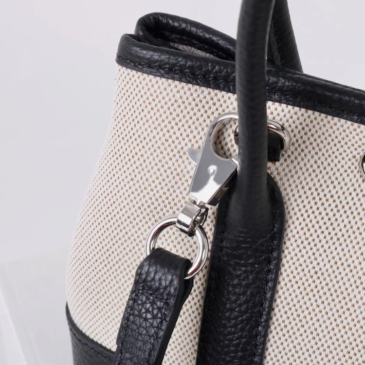 質感真皮|2025潮流新頭層牛皮撞色帆布手提花園包高級感洋氣單肩包休閒斜背包「80592」25.04-2