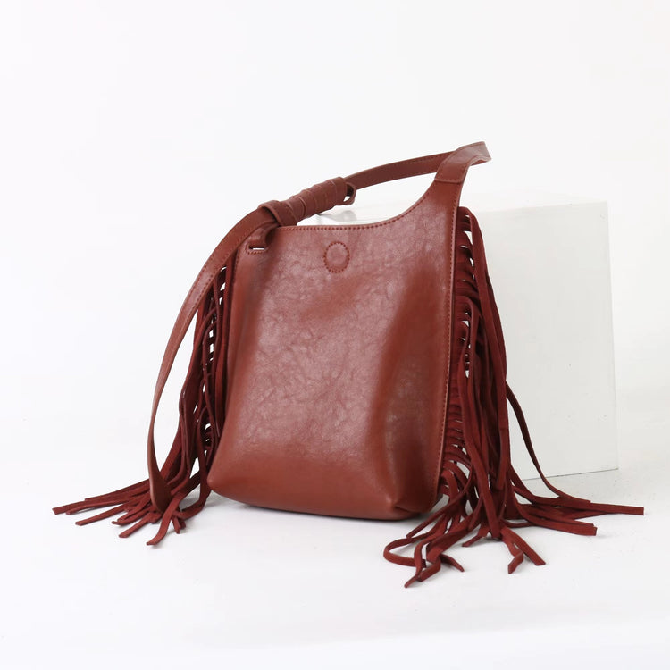 質感真皮|2025全新流蘇軟牛皮斜背包度假風百搭休閒信封包潮流輕奢單肩斜挎包「7058」25.09-4