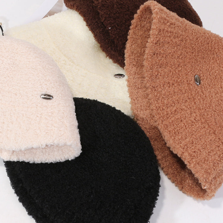 流行帽子|羊羔毛針織漁夫帽女秋冬百搭顯臉小毛絨帽簡約百搭水桶帽保暖盆帽「C4719」24.10-4