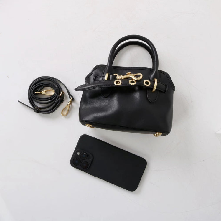 質感真皮|新款精緻迷你手拎中古保齡球斜背包通勤小眾復古百搭高級感包「8205」25.03-1