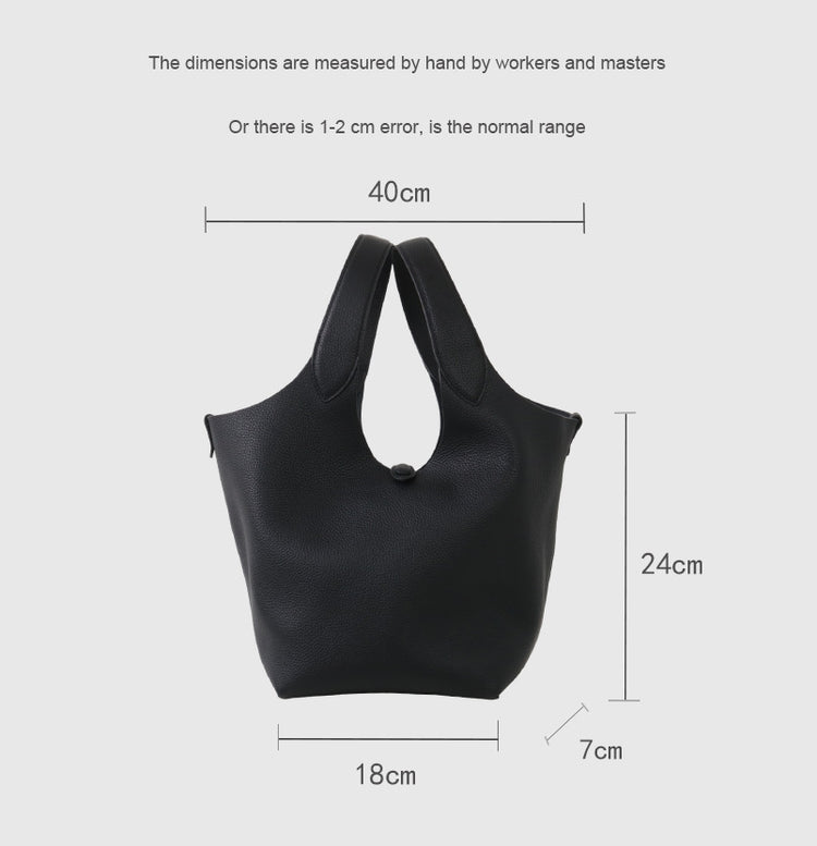 質感真皮|新款頭層牛皮水桶包菜籃手提女真皮高級感托特包荔枝紋包包「9017」25.03-2