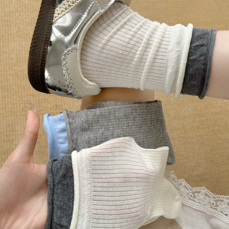 女襪|拼色雙羅口襪子女棉質親膚吸汗透氣中筒襪彈力無骨潮流簡約堆堆襪「MK5084」25.06-1