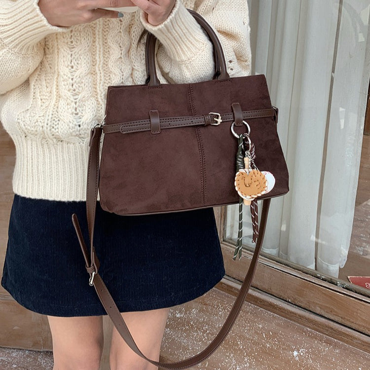 日韓流行|復古磨砂麂皮絨面手提托特包女2024新款秋冬大容量通勤單肩斜挎包「9507#」24.12-2