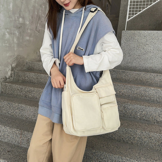 致青春|復古大容量斜背包休閒多口袋托特包百搭通勤單肩包學生上課包「5017-128」25.11-1