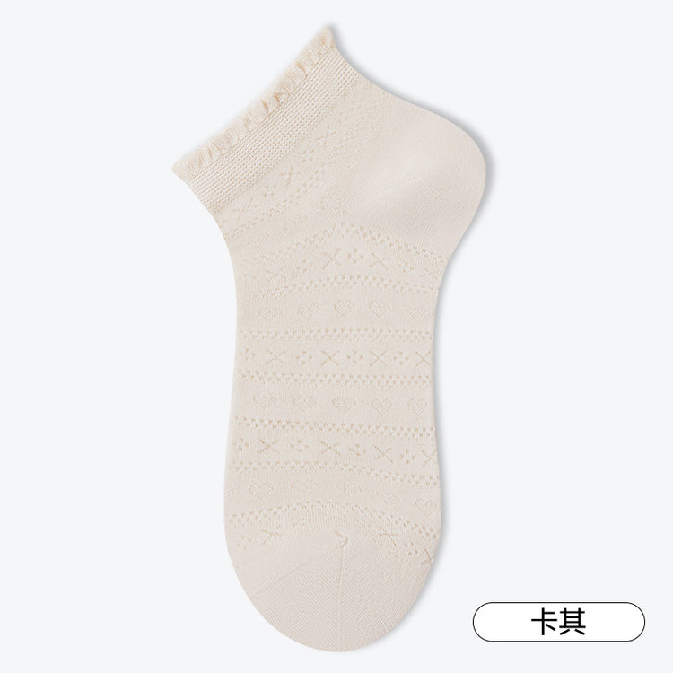女襪|花邊淺口襪子女春夏季薄款鏤空吸汗透氣短筒襪miu系網眼休閒襪「XC2275」25.02-2
