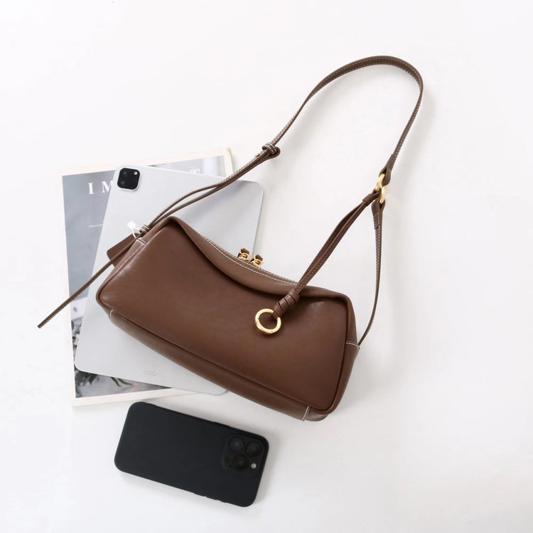 質感真皮|2025新款時尚軟牛皮枕頭包時尚百搭單肩斜背包高級感小眾設計腋下包「7059」25.09-4