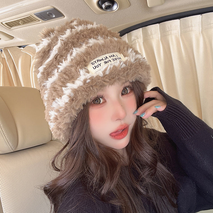 流行帽子|2024新款冬季條紋毛線帽女韓版顯臉小保暖針織帽舒適柔軟騎行套頭「C2823」24.01-4