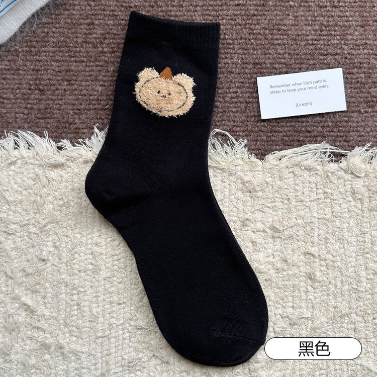 女襪|植絨卡通襪子女ins風彈力親膚舒適中筒襪軟糯吸汗透氣諸暨襪子「YM2460」25.09-1
