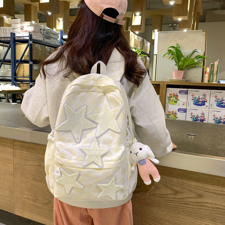致青春 | 日系可愛少女自製五角星雙肩包ins大學生書包女高中背包「24-2-516」24.02-2