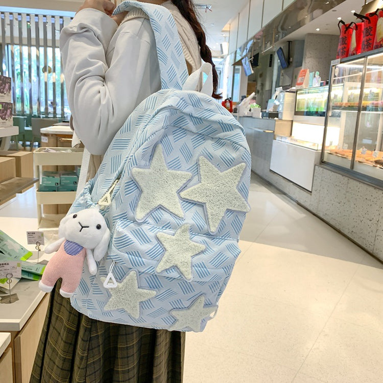 致青春 | 日系可愛少女自製五角星雙肩包ins大學生書包女高中背包「24-2-516」24.02-2