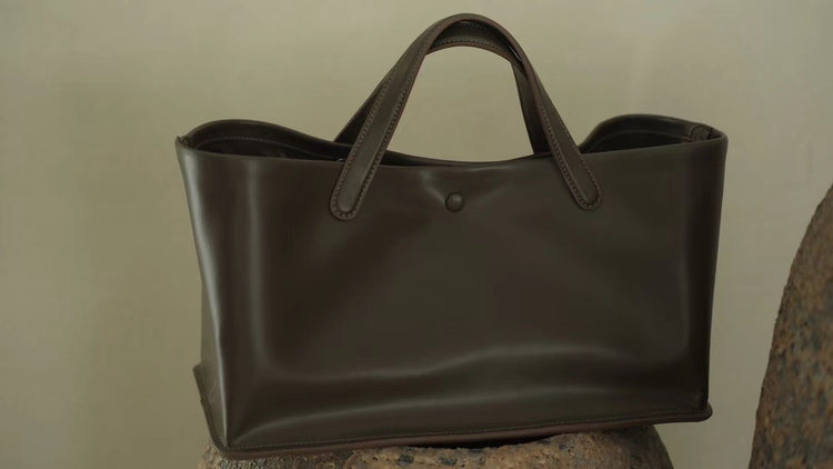 質感真皮|2024年新韓版托特包女頭層牛皮大容量高級感復古通勤包法式小眾包「3725」24.07-5