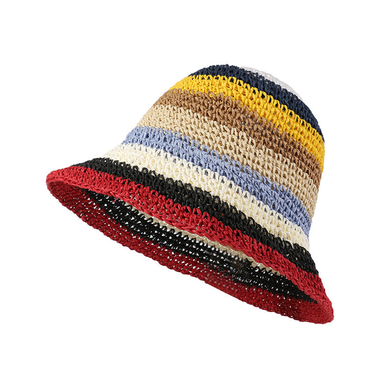 流行帽子|蕾絲系帶草帽夏季女帽子防曬學生戶外遮陽帽綁帶沙灘彩虹太陽帽子「C3929」24.05-2