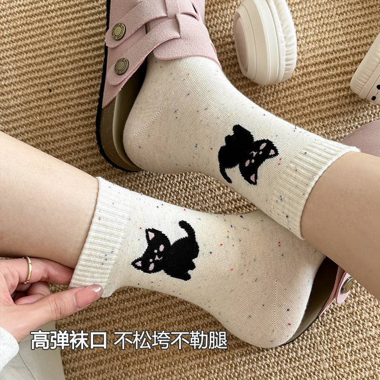 女襪|可愛卡通襪子女春秋ins潮流簡約好搭堆堆襪點子紗吸汗透氣中筒襪「MK5004」25.02-1