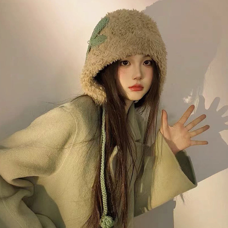 流行帽子|巴拉克拉法帽冬天保暖針織帽可愛蝴蝶結甜美百搭護耳帽學生毛絨帽「C4567」24.12-2