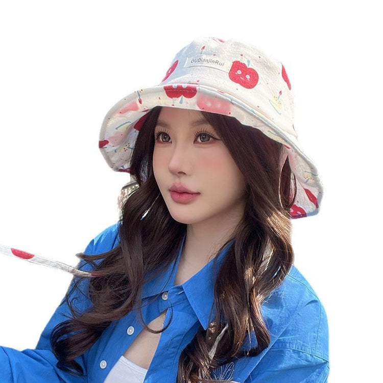 流行帽子|遮陽帽女韓版印花蘋果漁夫帽戶外夏季防紫外線遮陽帽戶外防曬帽子「C5056」25.03-1