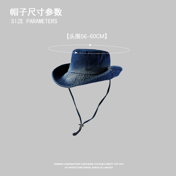 流行帽子|帽子2024新款復古風日系牛仔漁夫帽百搭水洗大卷邊春秋戶外登山帽「C4268」24.08-2