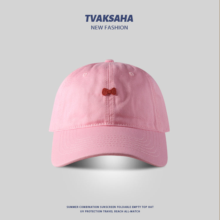 流行帽子|貼布蝴蝶結棒球帽夏季戶外顯臉小防曬帽純棉百搭學生情侶鴨舌帽女「C4123」24.07-4