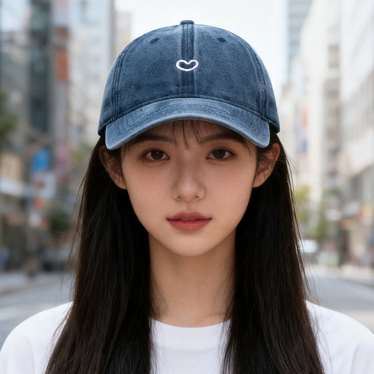 流行帽子|外貿跨境水洗做舊軟頂帽子女愛心刺繡鴨舌帽新款棒球帽男遮陽帽潮「C2506」25.09-3