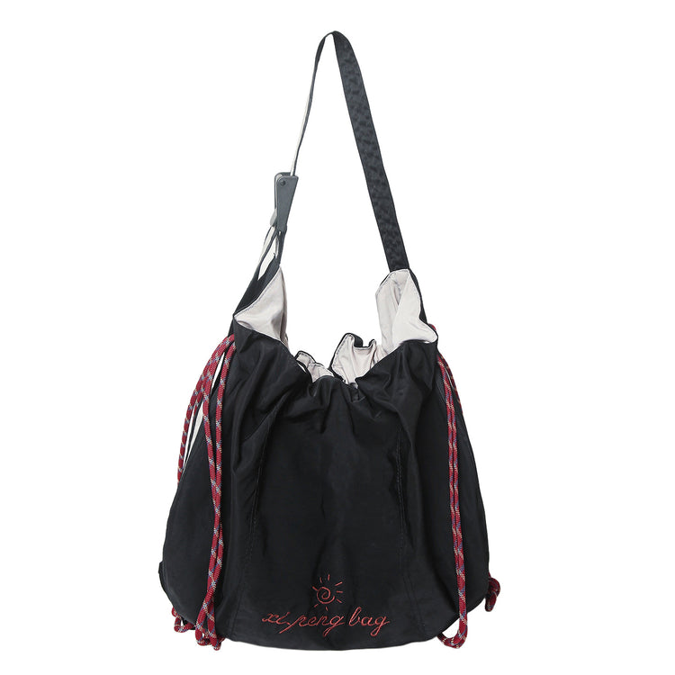 致青春|防潑水撞色休閒拼接慵懶風布包包簡約抽繩刺繡字母單肩斜挎包「9025-131」25.09-3