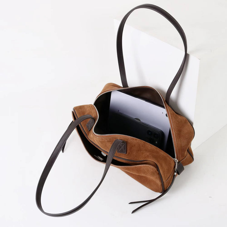 質感真皮|2025新款百搭輕奢磨砂牛皮波士頓大包單肩托特枕頭通勤保齡球包「X3989D3988」25.09-3