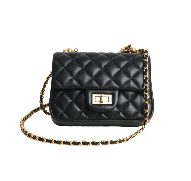 質感真皮|羊皮小方包2024年春夏新款菱格珍珠鏈條百搭高級質感單肩斜挎手機「D8062 X8061」24.04-1