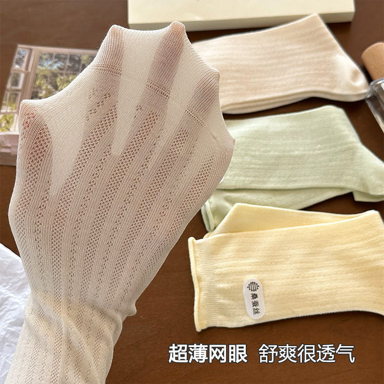 女襪|桑蠶絲襪子女夏季薄款網眼透氣中筒襪彈力無骨卷邊親膚舒適堆堆襪「AC8828」25.04-4