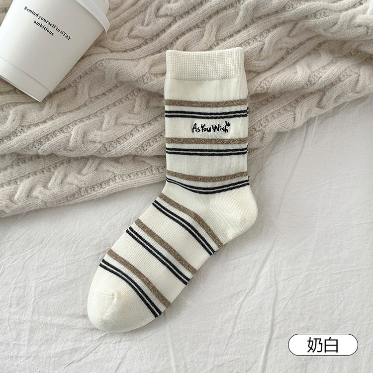 女襪|襪子女韓系復古條紋學院風堆堆襪彈力親膚舒適吸汗透氣中筒襪「MYH2552」25.10-2