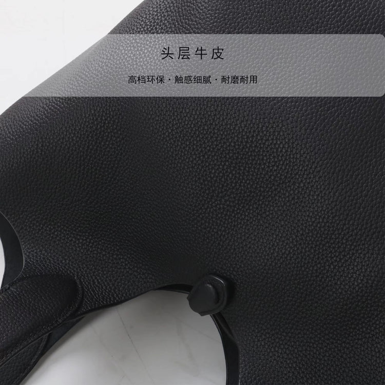 質感真皮|新款頭層牛皮水桶包菜籃手提女真皮高級感托特包荔枝紋包包「9017」25.03-2