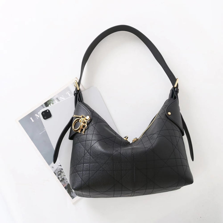 質感真皮|2025新褶皺羊皮藤格紋手提包時尚休閒優雅單肩腋下通勤高級感包「X3820D3819」25.10-1