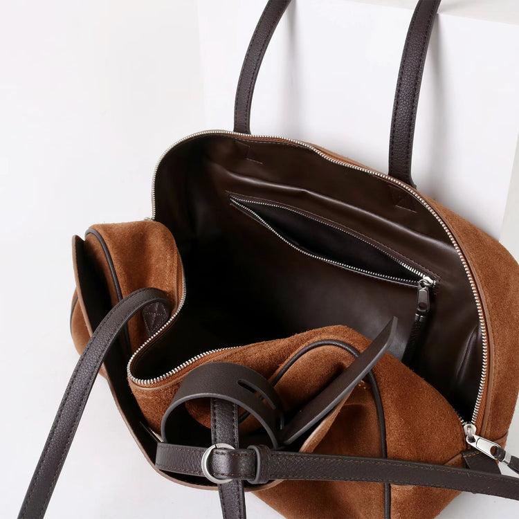 質感真皮|2025新款百搭輕奢磨砂牛皮波士頓大包單肩托特枕頭通勤保齡球包「X3989D3988」25.09-3