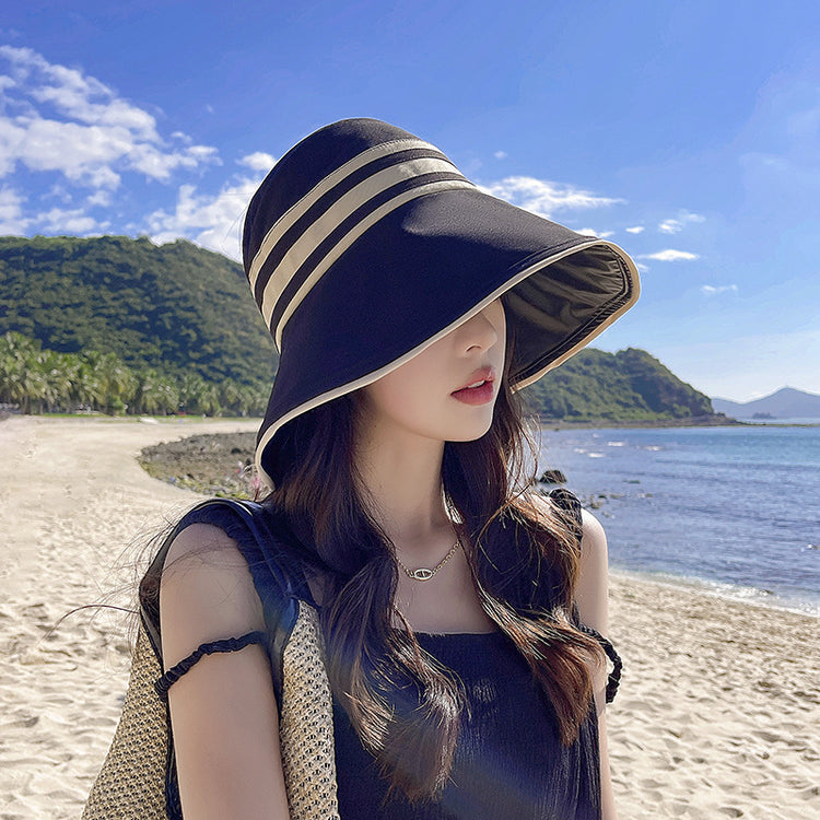 流行帽子|夏季時尚顯臉小帽子女戶外防紫外線空頂遮陽帽新款黑膠防曬太陽帽「C0994A」25.04-3