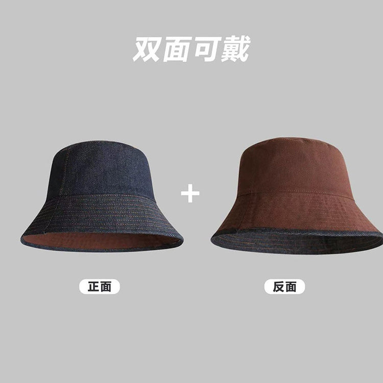 流行帽子|日系雙面可戴帽子女春夏顯臉小牛仔漁夫帽百搭水桶帽遮陽防曬盆帽「C5484」25.08-3