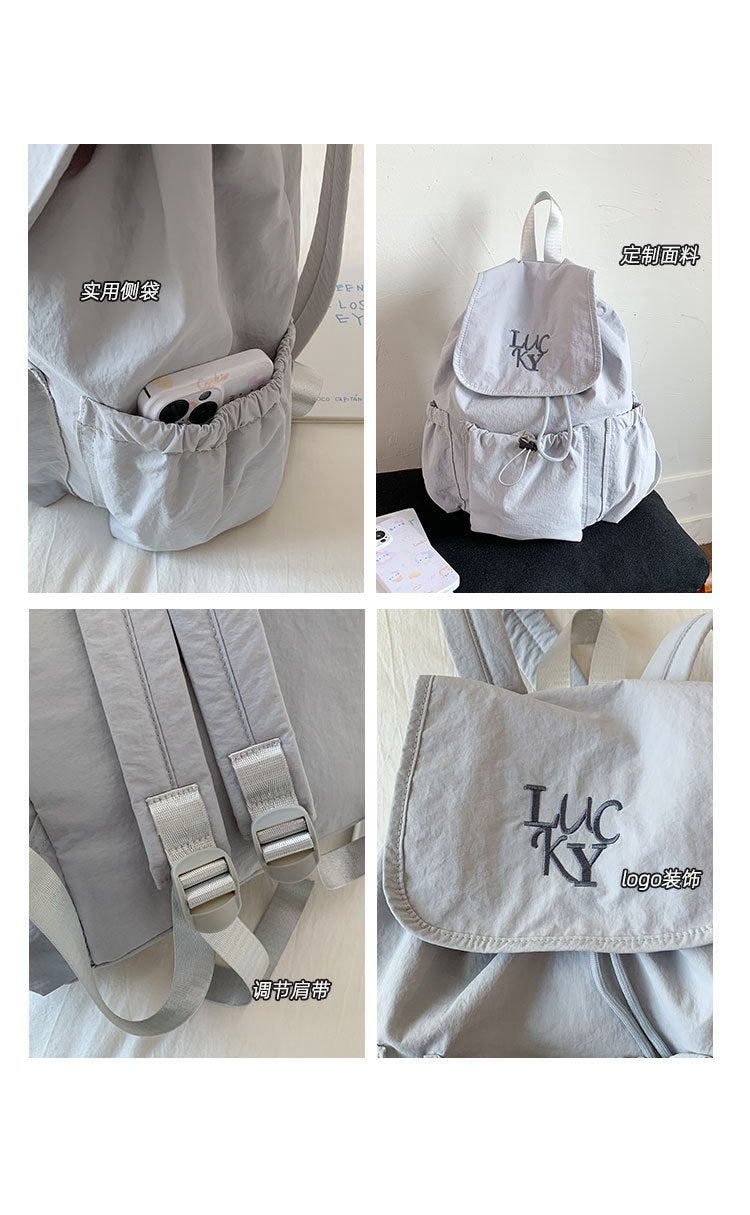 致青春|韓版2025新款抽繩電腦包尼龍帆布包大容量雙肩包學生上課通勤書包「071-126」25.07-4