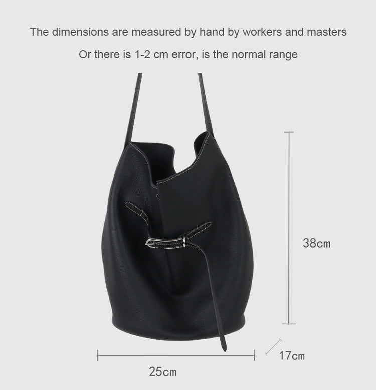質感真皮|2025新頭層牛皮托特包hobo腋下包皮帶裝飾餃子水桶包百搭單肩包「6185」25.11-2